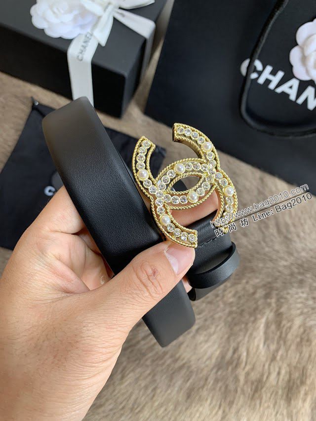 Chanel女士皮帶 香奈兒小香鑽圈雙面用小牛皮腰帶  jjp1176
